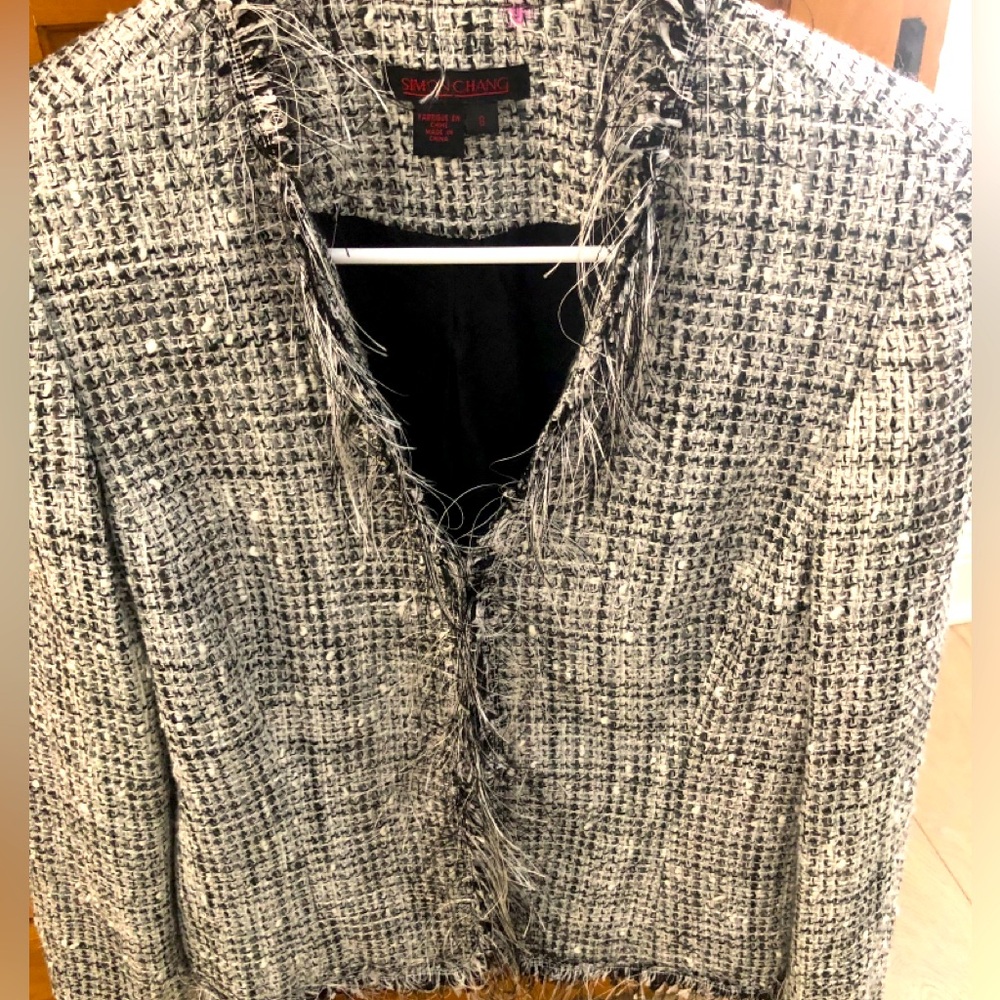 Simon Chang Fringe Tweed Blazer Sz 8
